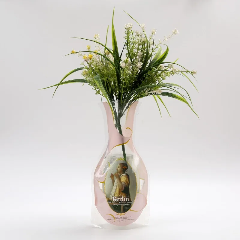 Wholesale foldable beautiful printed plastic bag vases, View plastic