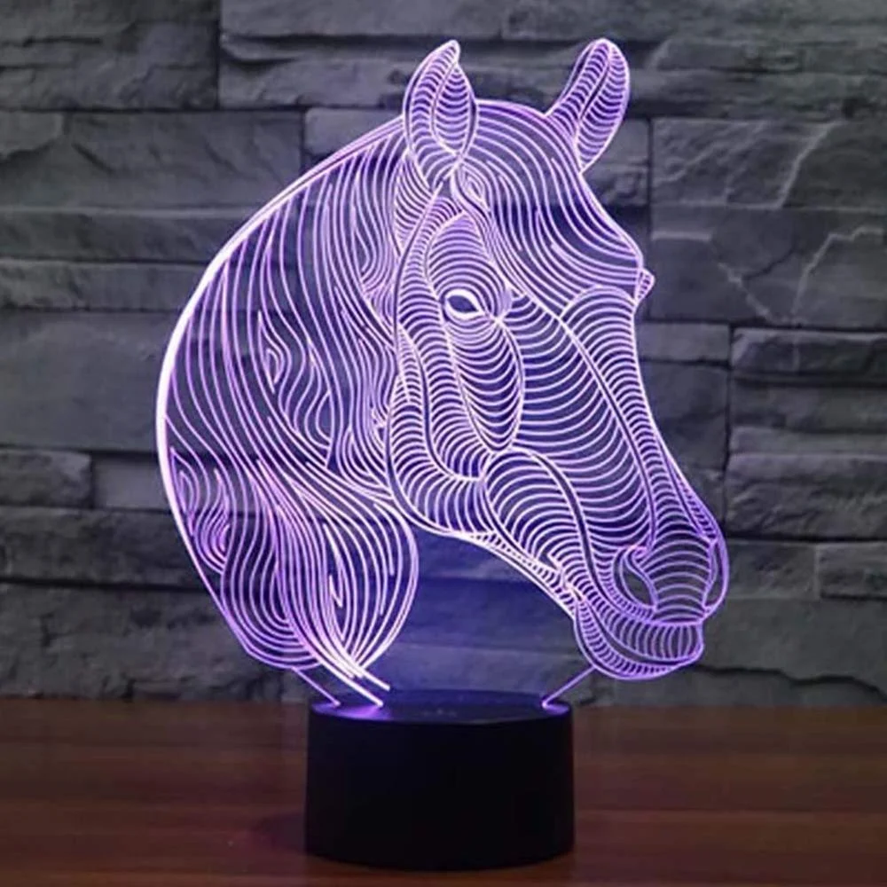 3D Illusion Smart Touch USB Powered 7 Color Change Mood Horse LED Night Light for Kids Room Decoration