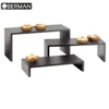Catering equipment buffet ware black wooden cake riser stand , 3 tier wooden buffet riser evelation for restaurant