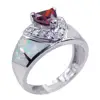 Red Garnet CZ Rings Sterling Silver Opal Jewelry White Fire Opal Stone Engagement Rings