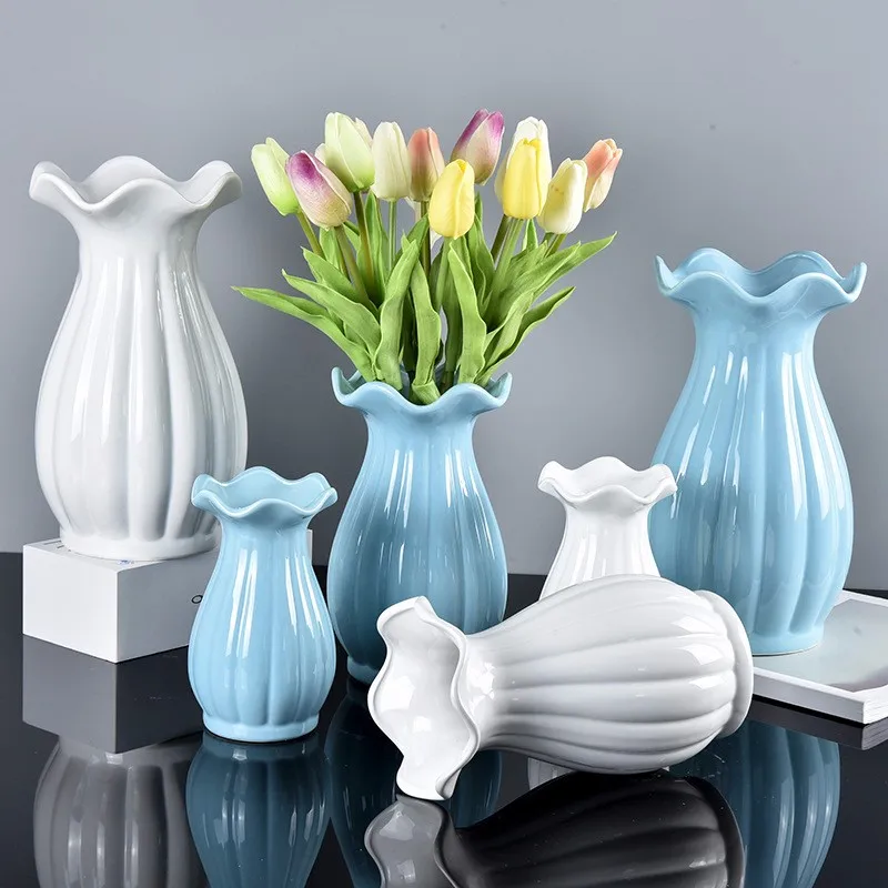 Modern Style White And Blue Ceramic Flower Vase Wedding Home Decoration