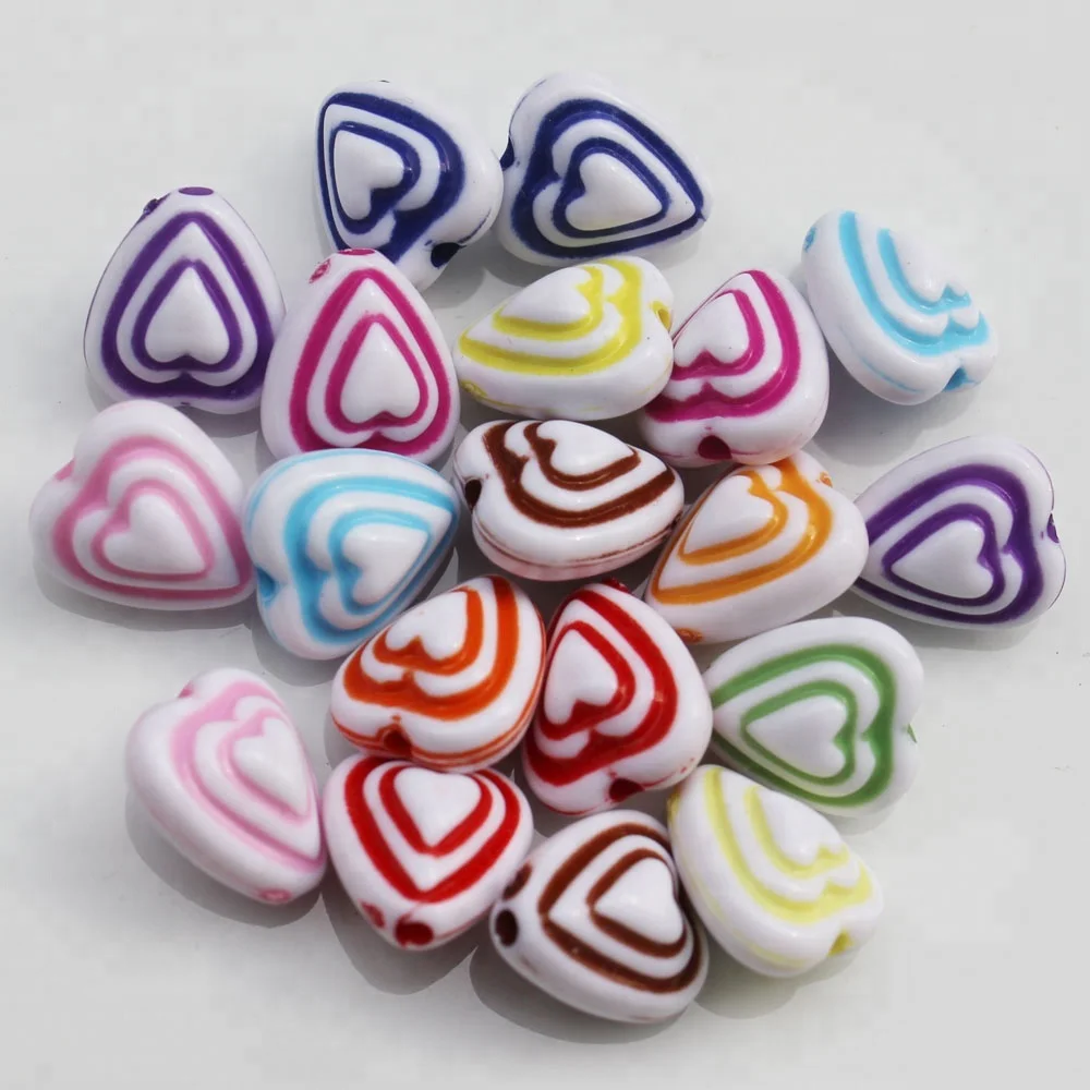 Chunky 8*9mm Colorful Acrylic Pastel Heart Beads Plastic Candy Spacer