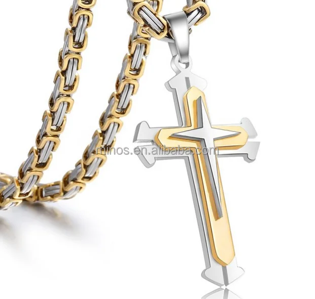 han s steel cross necklace with black gems