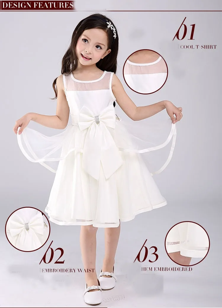 Net Frock Designs For Kids Princess Girls Party Dress White Big Bow ...