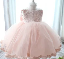 Elegant Girl Dress Girls 2015 Summer Fashion Pink Lace Big Bow Party Tulle Flower Princess Wedding Dresses Baby Girl dress,0-2Y