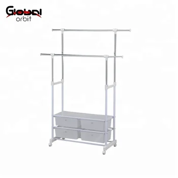 Telescoping Double Rolling Garment Rack Hanging Clothes Telescoping Double Rolling Garment Rack