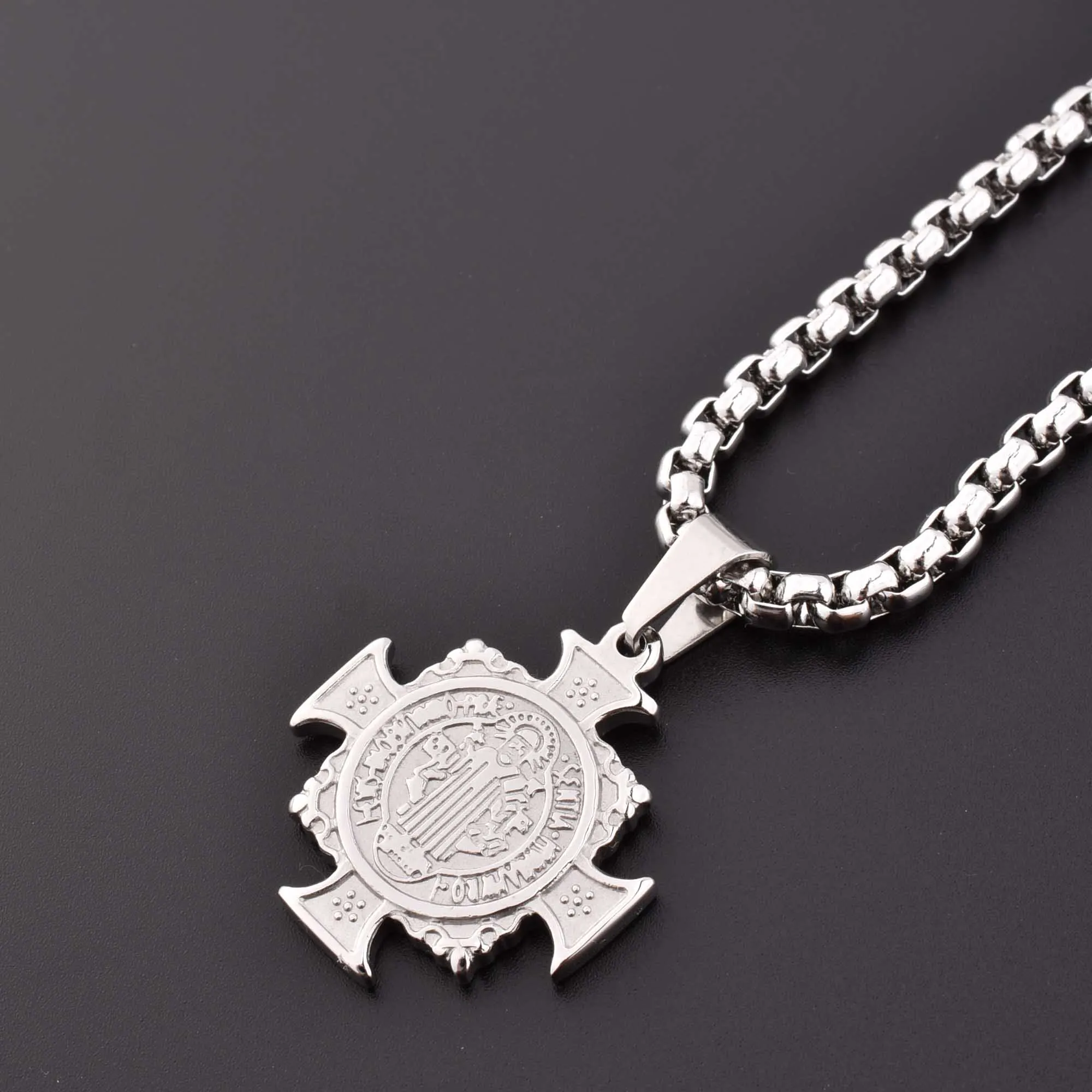 Hot Stylish Stainless Steel Catholic Saint Benedict Cross Bible Jesus Exorcist Necklace