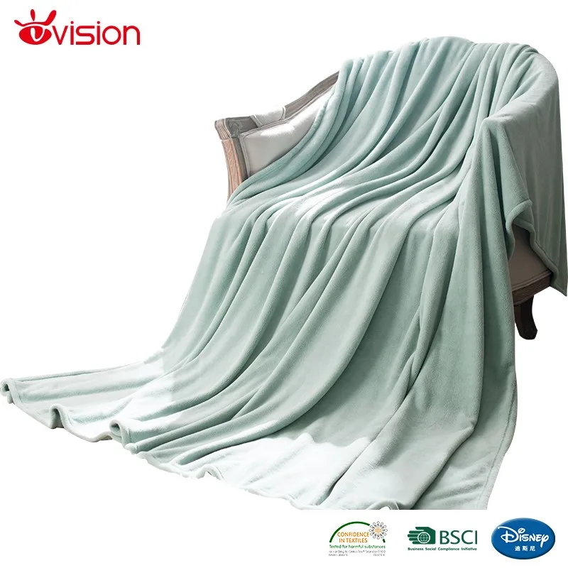 100 Polyester Green Color Weighted Hotel Waffle Flannel Blanket Plain