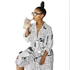 New Arrivals Fashion Women Casual Turndown Collar Single Breasted Newspaper Pattern Print Tunic Shirt Dress