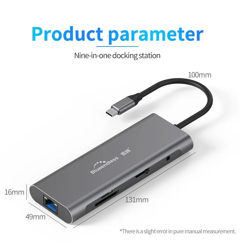 Blueendless BS HC901 Special Design 9 in 1 Mutil Function usb 3.0 hub Type-C Data USB HUB wholesale OEM Accepted - ANKUX.COM