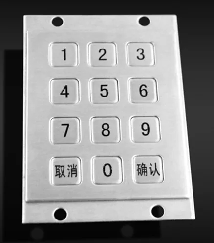 Vandal proof 3x4 keys matrix keypad outdoor IP65 access control system metal numeric keypad with 12 keys
