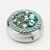 Metal Round Silver Finishing Enamel Blue Crystal with 2 Cases Pill Box