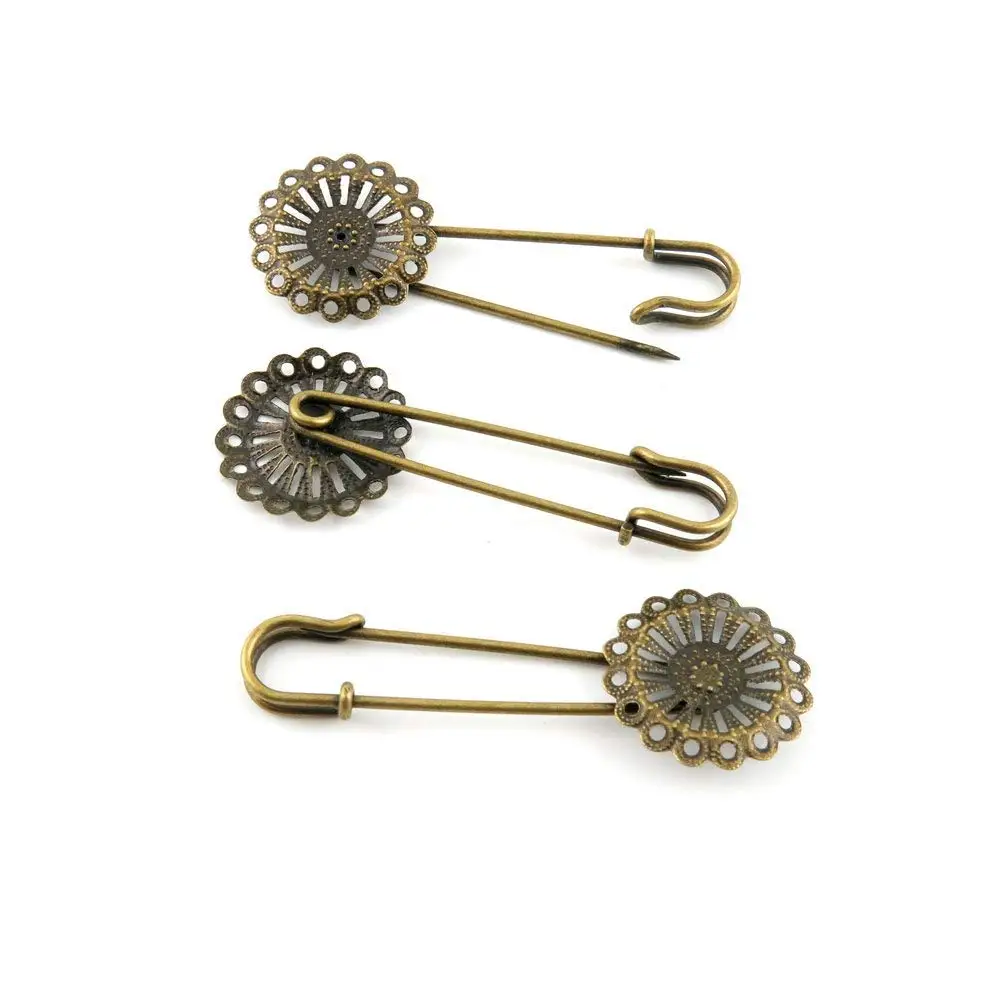 Price per 120 Pieces Jewelry Making Supply Charms Findings Filigrees R6TE4S Flower Safety Pins Brooch Antique Bronze Findings Beading Craft Supplies Bulk Lots