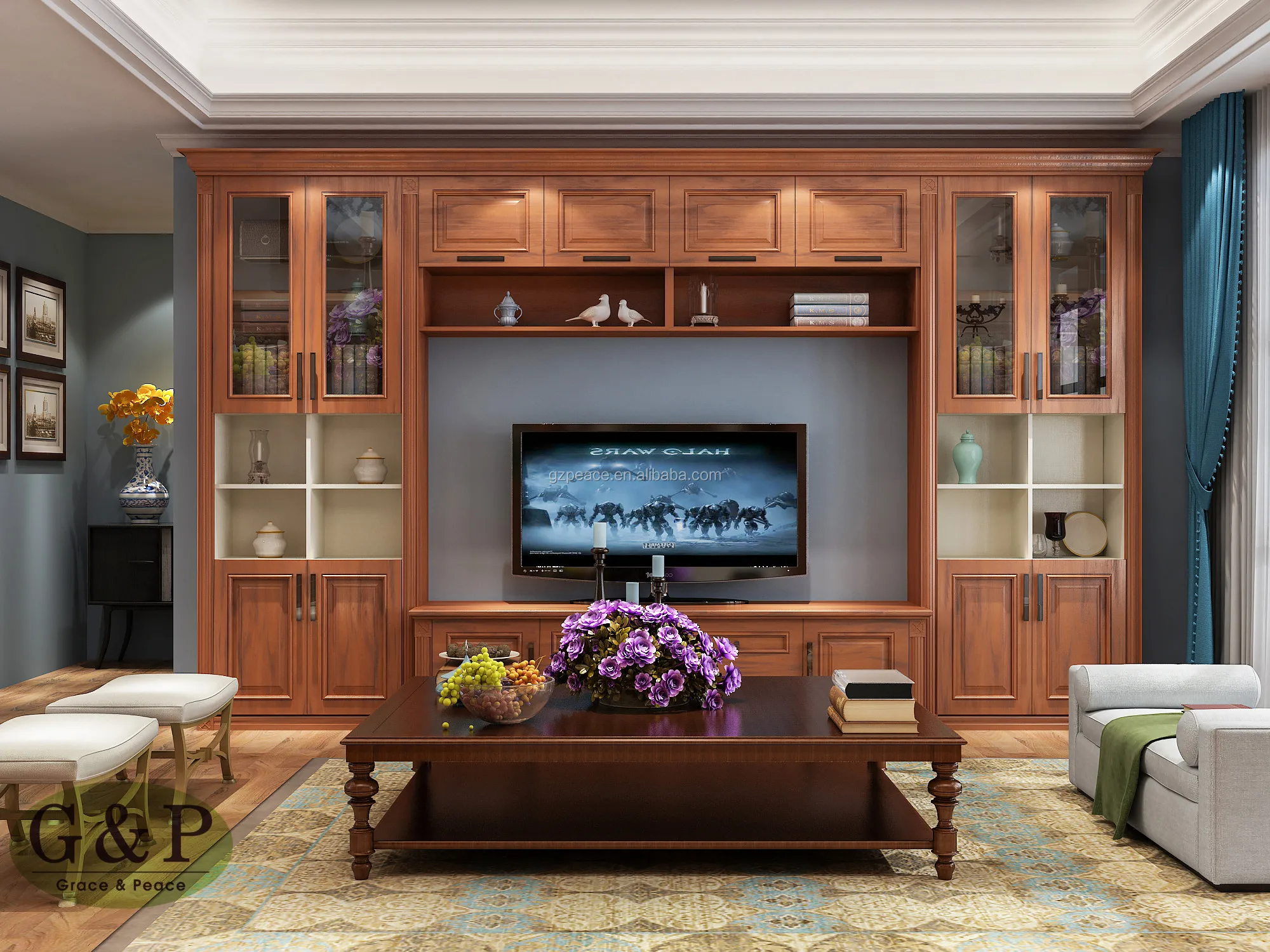 Modern Style Solid Wood Tv Unit Wooden Tv Cabinet With Storage Cabinet ...