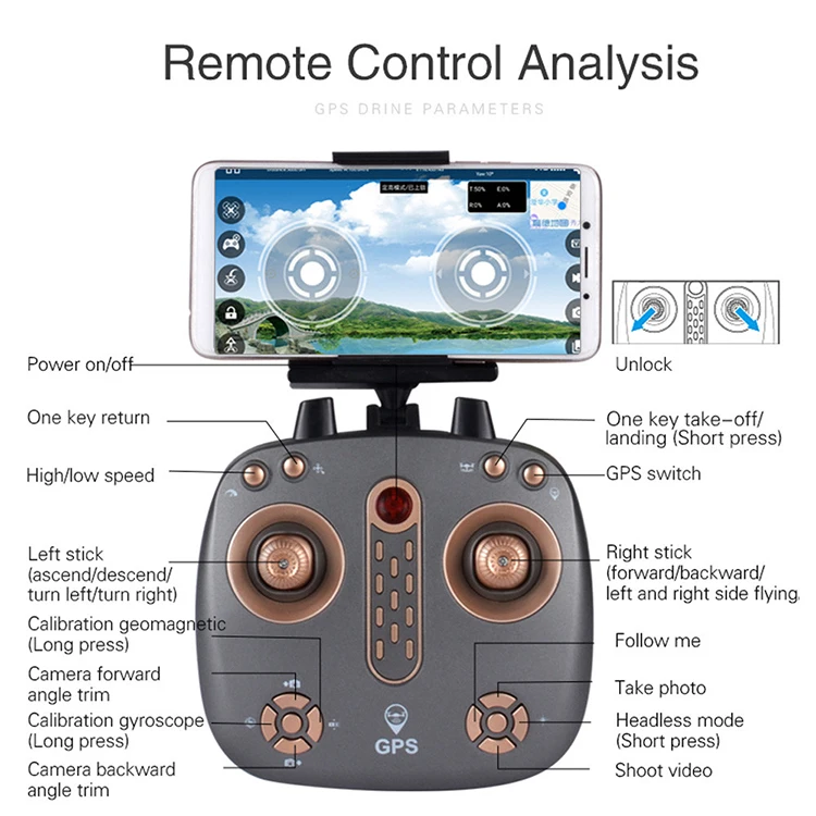 LH-X38G GPS Drone  Quadcopter With Camera 720P 2MP WIFI FPV Drone  GPS Follow Me 13min Flight Time SJY-X38G