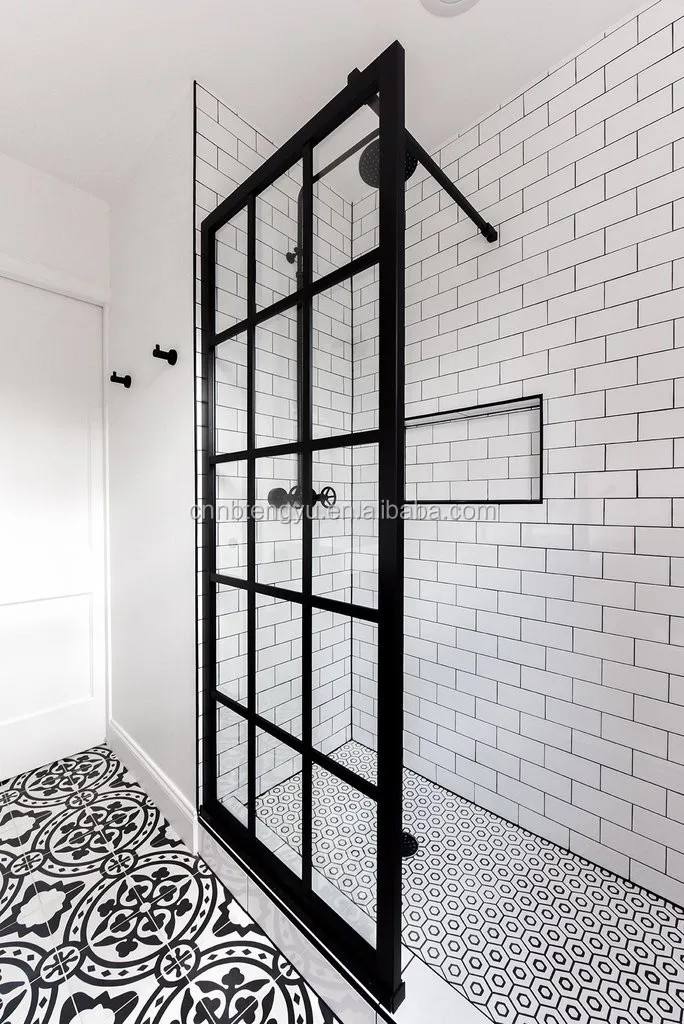French Style Black Framed 12/24ft Fixed Linea Shower Sliding Barn Door