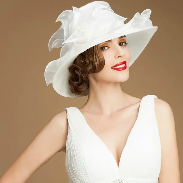 Women Evening Dress Hat Floral Ladies Wide Brim Hat Sinamay White ...