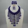 2018 Latest African Costume Jewelry sets Beaded Royal Blue African Beads Jewelry Set New Lady Party Event Charms Jewelry Set