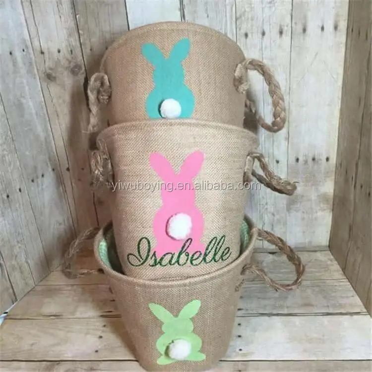 2018 Easter Decoration Burlap Bunny Easter Bucket Wholesale New Easter