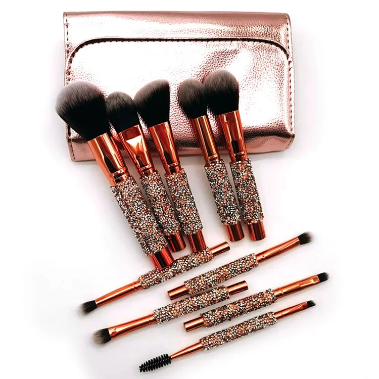 10pcs Rhinestone Makeup Brush Set With Pu Bag - Buy 10 Pieces ...