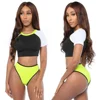 Women Round Neck Split Bathing Suits Crop Top 2 Piece Set Wholesale Bathing Suit
