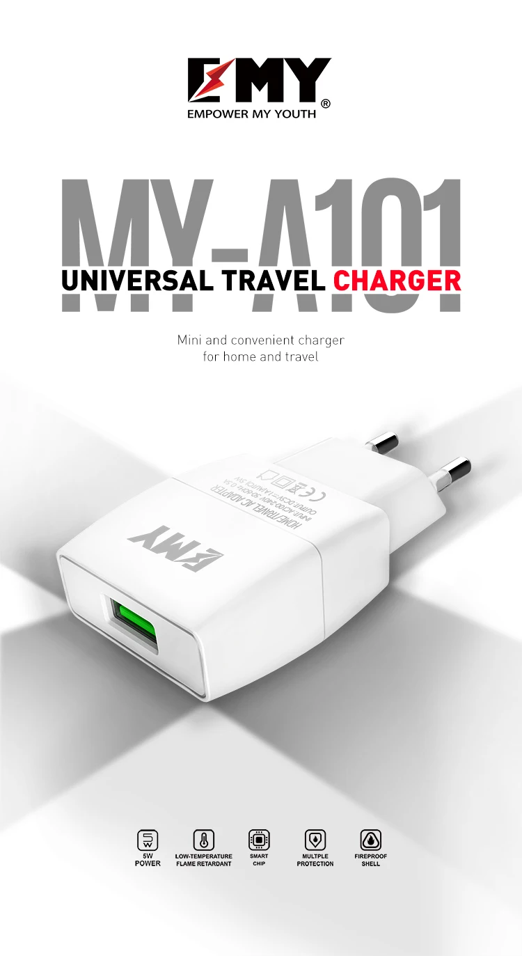 LDNIO SUB BRAND EMY MY-A101 Hot Sale 5v 1a CE Certification Usb Wall Charger For Multi Mobile Phone