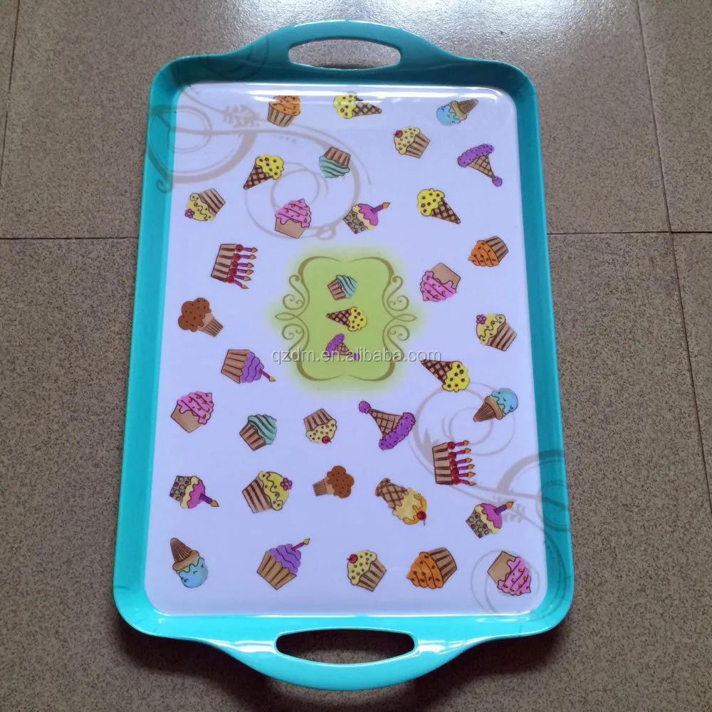 Ice Cream Print Design Melamine Large Serving Tray With 2 Handles