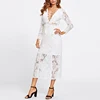 High Quality Sexy Tassel Tie V Neck Lace Maxi White Long Dress
