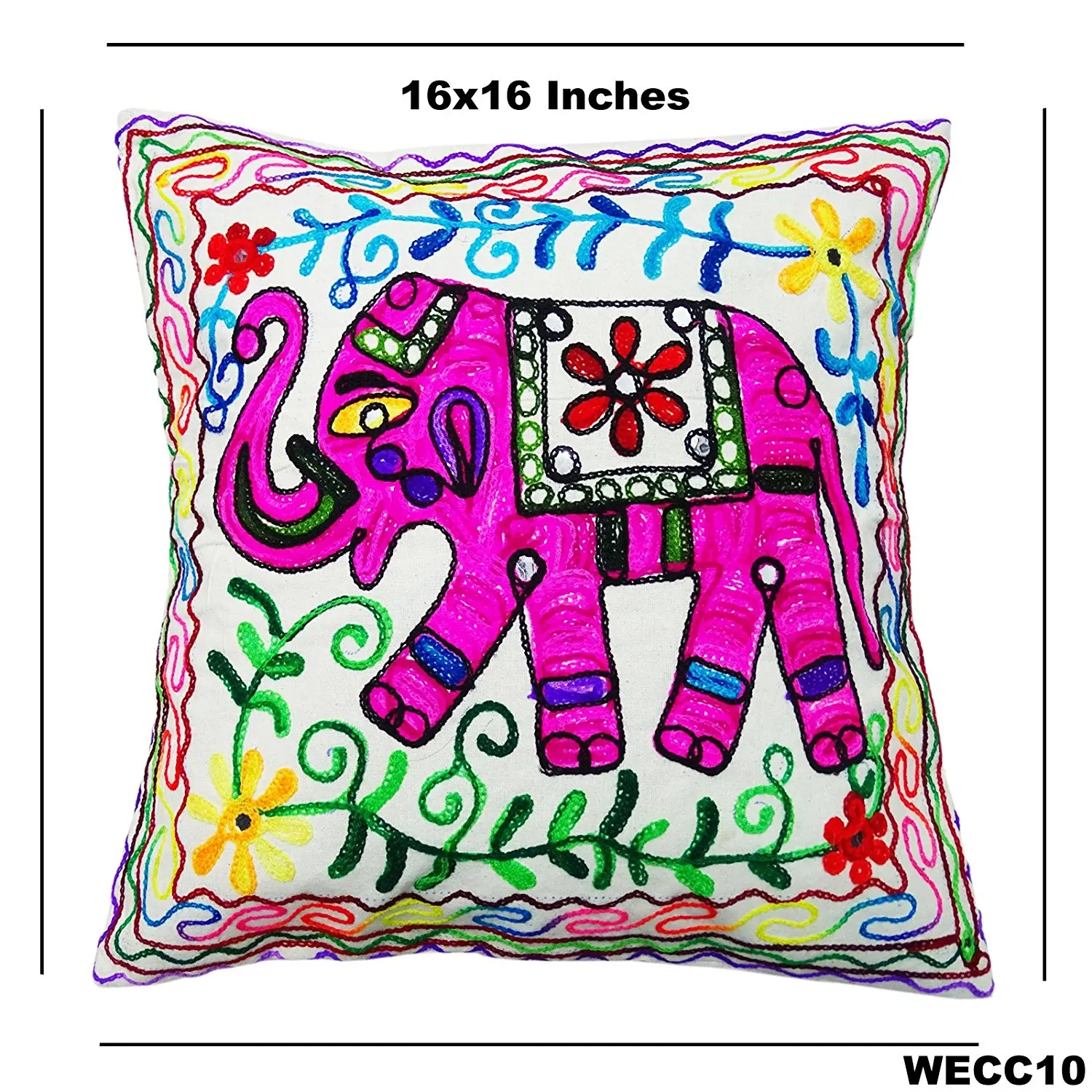 Indian Handmade Embroidered Suzani Cushion Cover 16x16 Decorative Pillow Cover