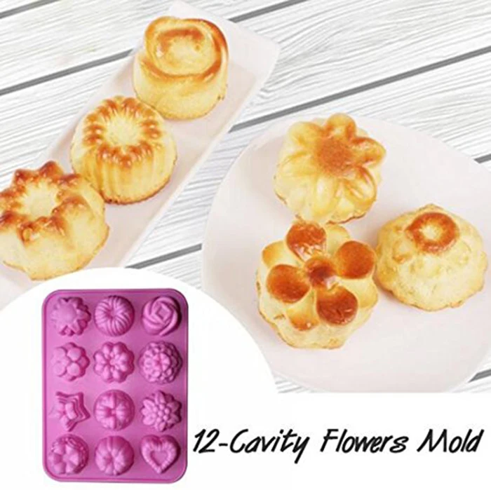 12 Capacity Custom Cake Chocolate Mold Jelly Pudding Dessert Baking Molds Silicone Bakeware Mold With Flower Heart Shape