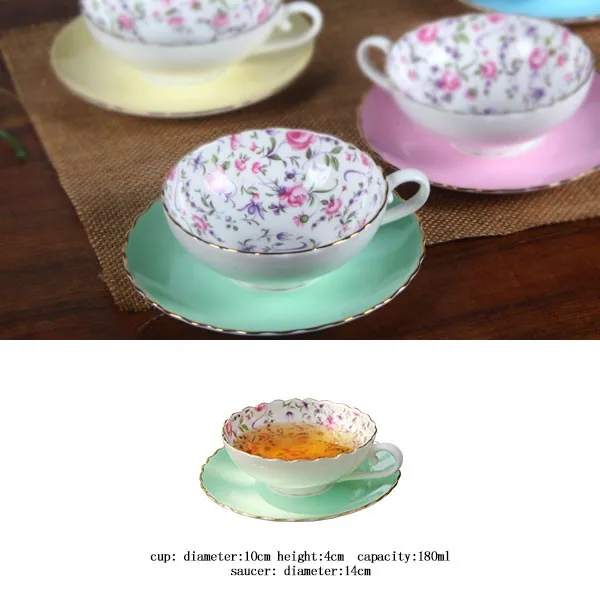 Home Use Mini Personalized Tea Cups And Saucers / Flower Printing Bulk