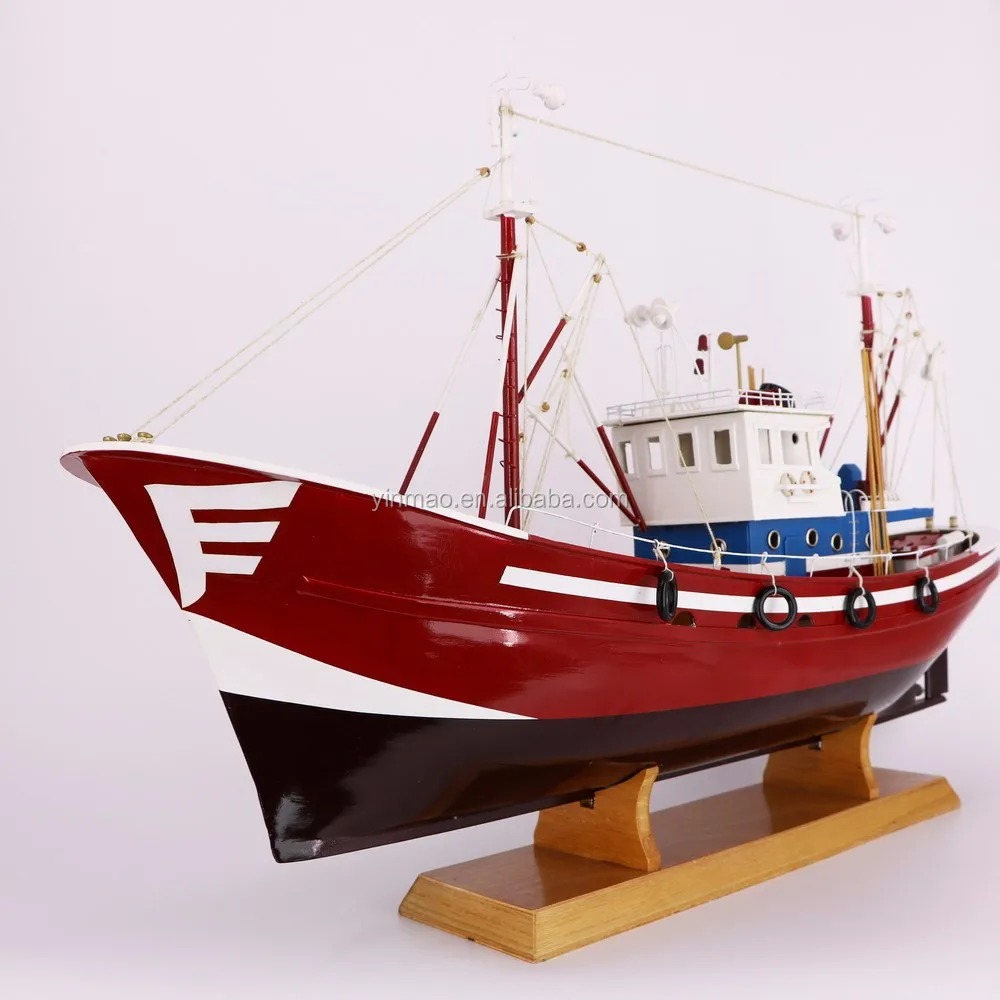 Fishing Boat Model,86x22x60cm,Wooden Fish Ship Hand Craft Model,Red And ...