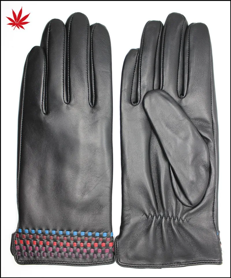 Ladies leather gloves and cuff with woven leather design details