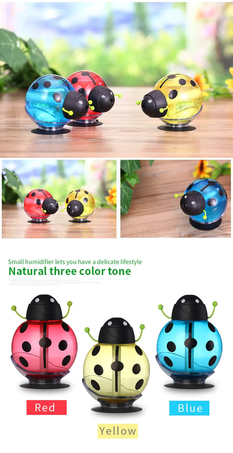 USB Powered Funny Beatle Home Car Aroma LED Humidifier Air Diffuser Purifier Atomizer Cartoon Design Creative