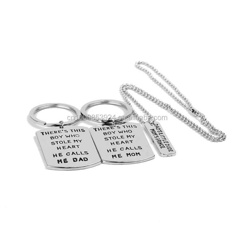 Family Jewelry Keychain Necklace Set Lettered Dads Little Dude Moms Prince There Is This Boy Who Stole My Heart Parents Son Gift
