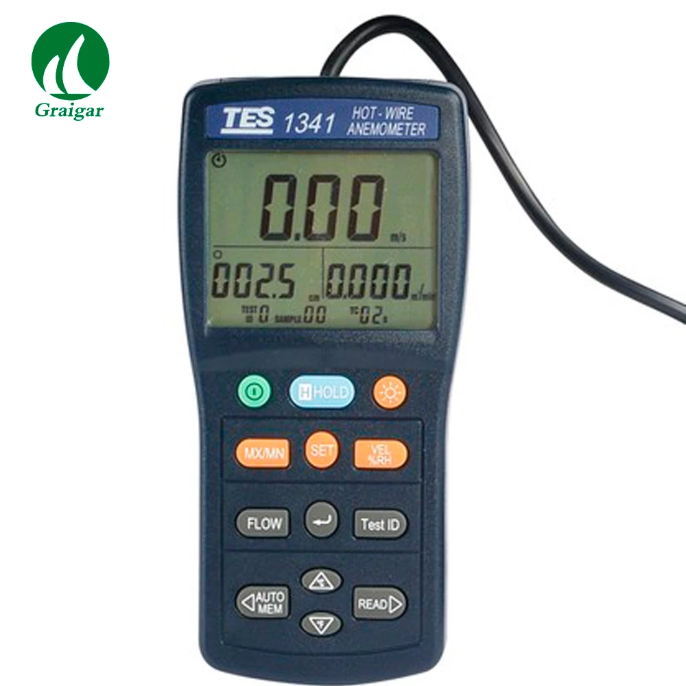 Tes1341 Hot Wire Anemometer Sensor Digital Flow Volume Tester,0.1 To