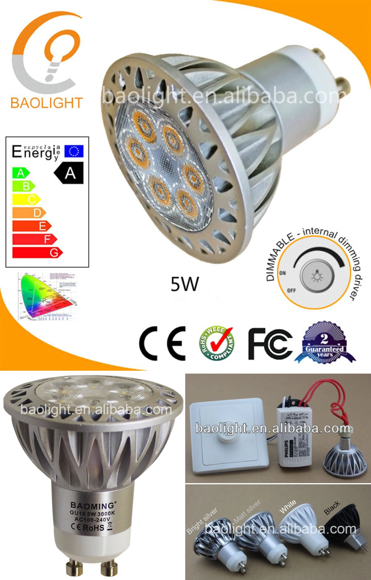 5W dimmable gu10 led bulb,led downlight,spotlight