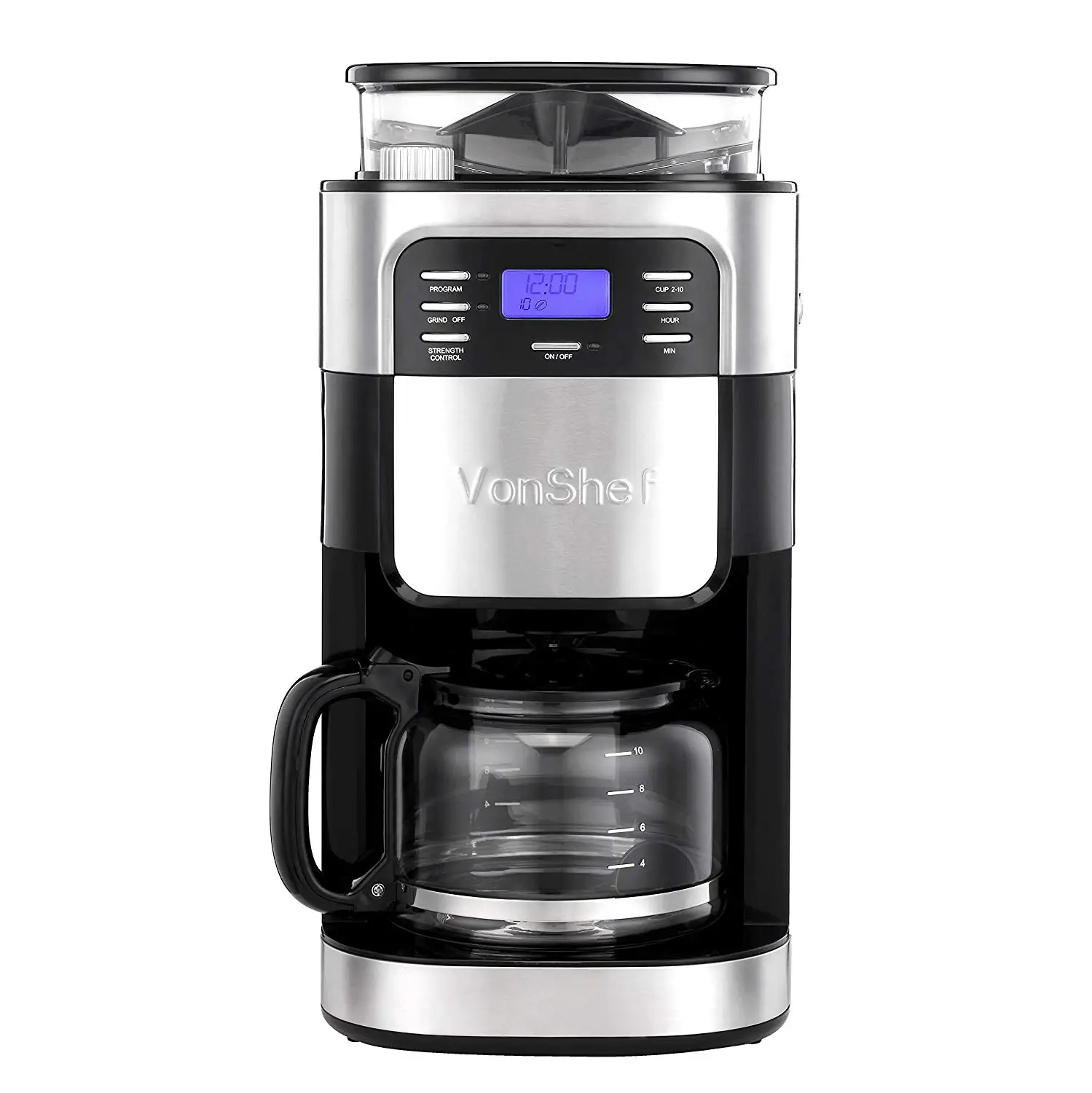 black stainless steel coffee maker with grinder