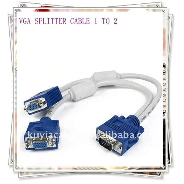 Pc Display VGA 1 male to dual 2 female monitor splitter cable video 15 pin KY