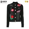 Chinese Manufacturers Black Cotton Blend Embroidered Denim Jacket For Women
