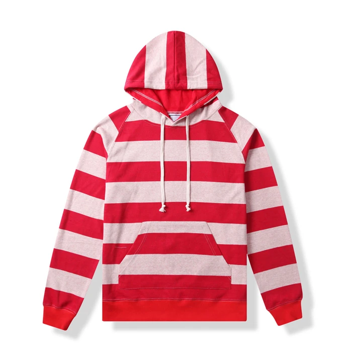 Construction Patch red and white two tone zipper Hoodies wide striped mens hoody fashion bamboo hoodie