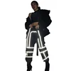 Women fashion street reflective pants patchwork cargo pant new arrival zipper fly with sashes pockets knitted trousers Y10860