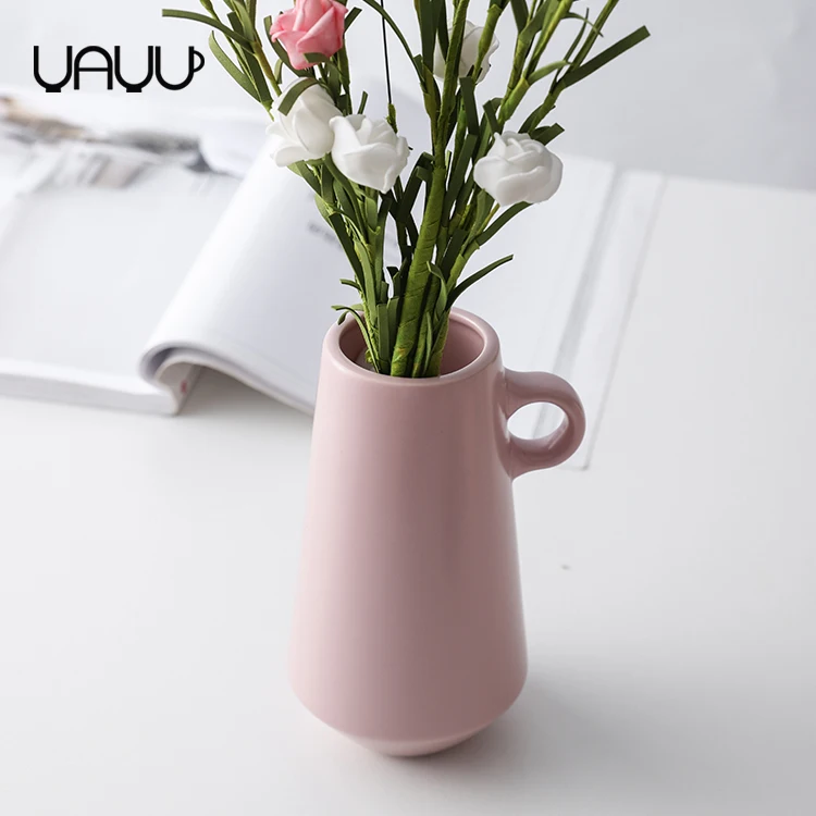 Nordic style table decoration matte pink ceramic custom wedding flower tall vase for home hotel .jpg