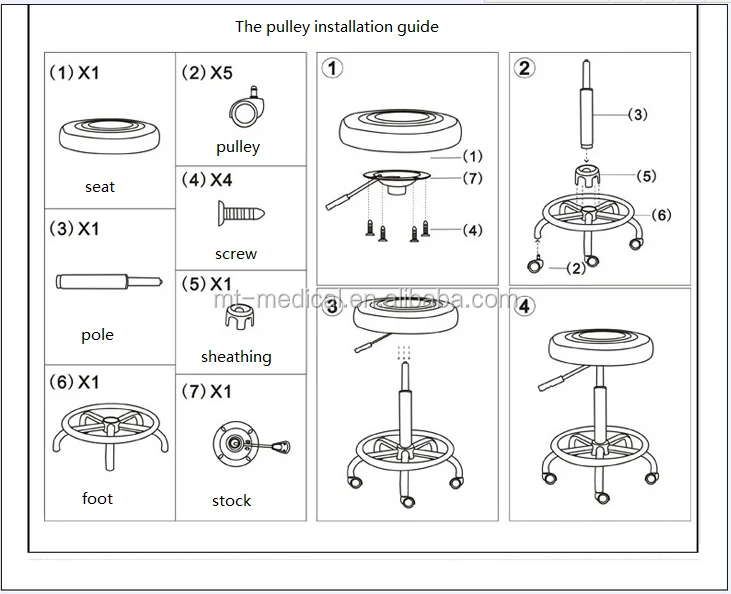 Hospital Device Height Adjustable Stool Stainless Steel Chair