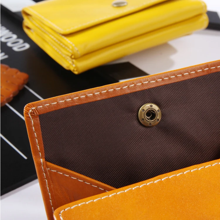 Best Real Yellow Mens Leather Wallet Card Holder Women Slim Wallet 5021