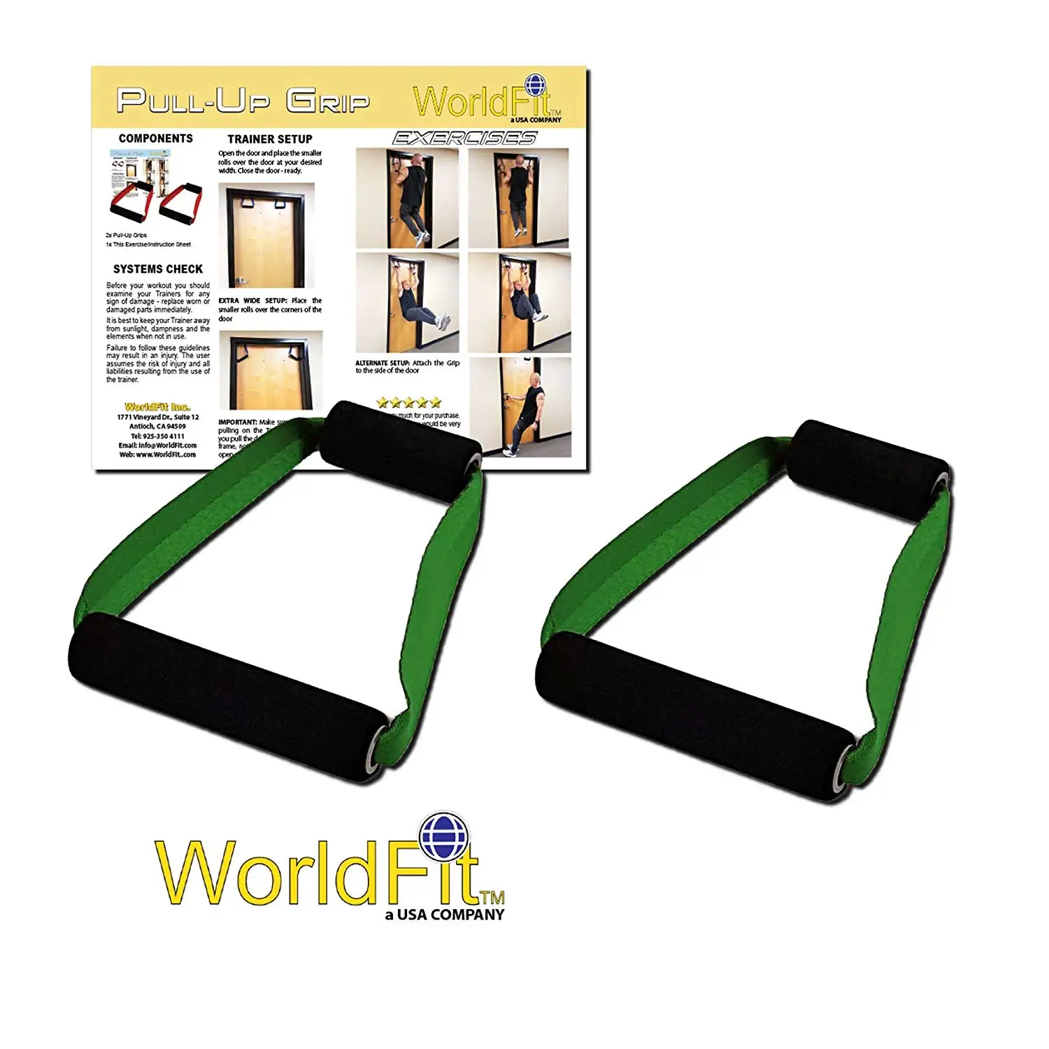 WorldFit Pull-Up Grips for Door in Home, Office and Hotel, Portable Pull Up Bar Home Gym (olive drab)