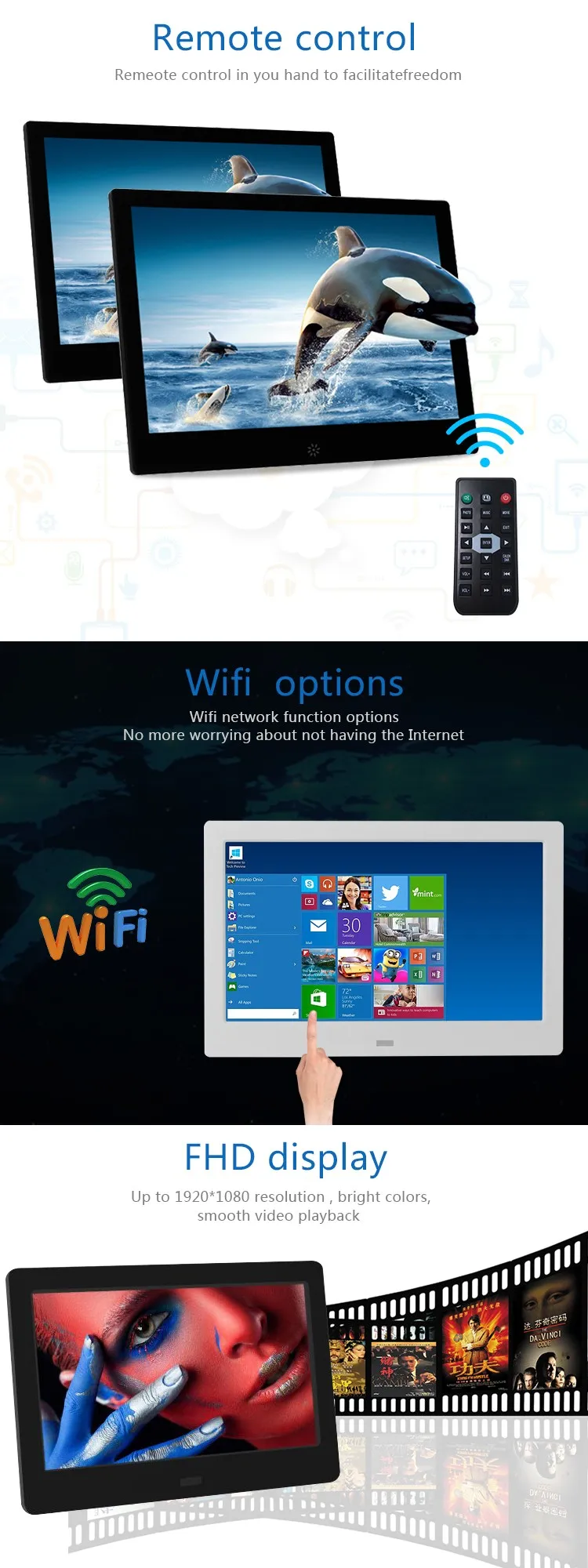 Hot Lcd Screen White Color 7" Inch Size Digital Photo Frame With Vesa