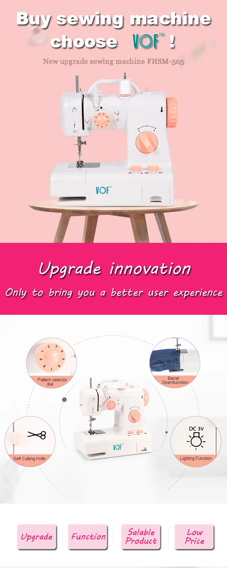 Fhsm318 Battery Operated Cloth Mini Electric Domestic Sewing Machine