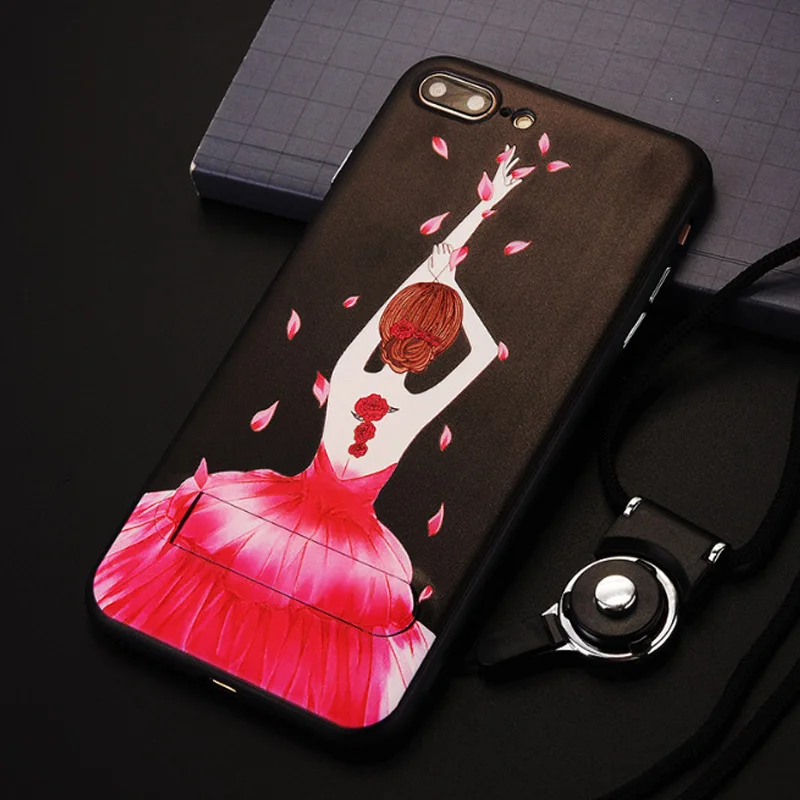 Cell phone cover For iPhone 8 / 8 Plus Simple fashion Painted embossed with bracket for girl