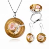 Lotus Fun 925 Sterling sliver Sea Shell The Aroma of Wintersweet Ring Necklace Drop Earring Wholesale for Women Jewelry Set